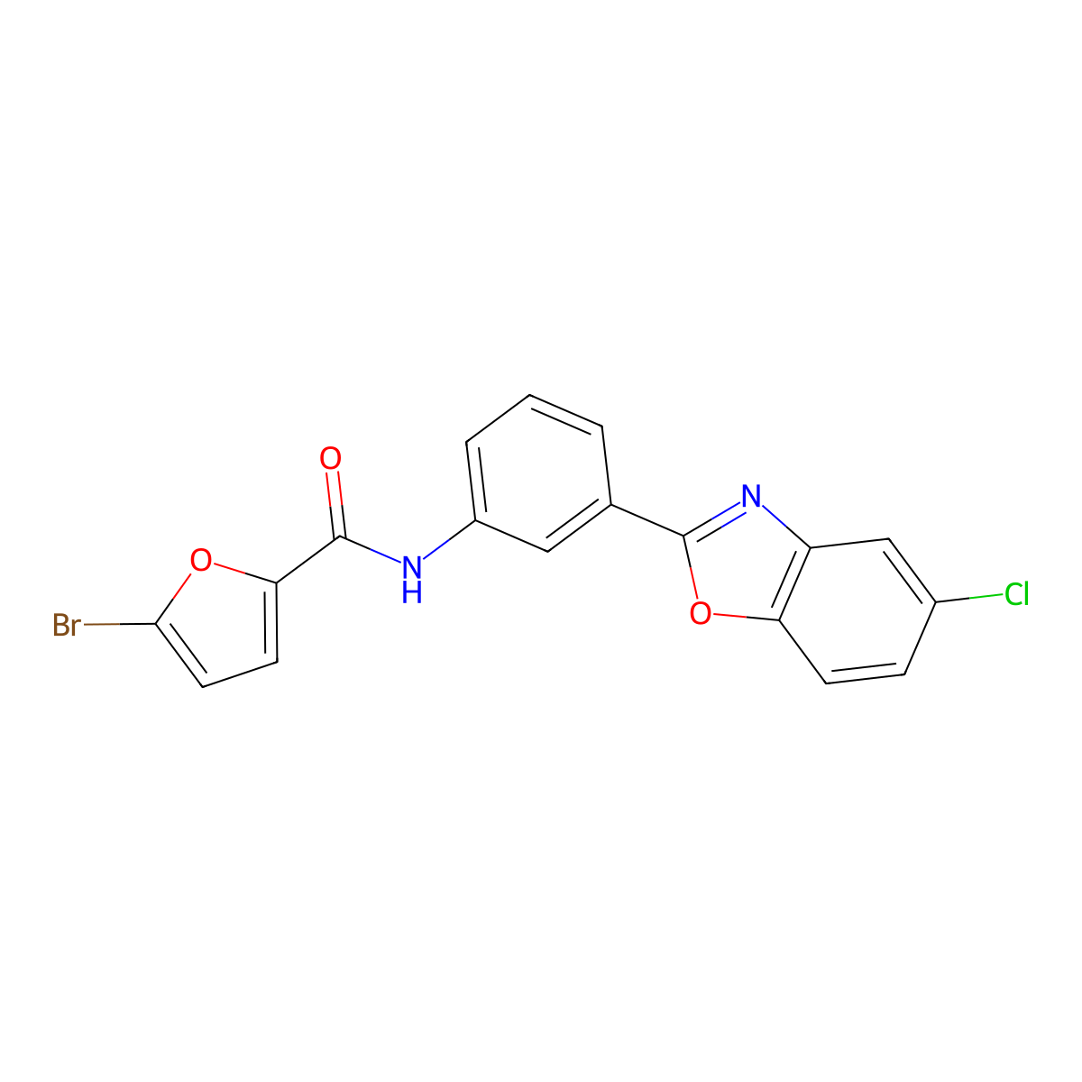 5-bromo-N-[3-(5-chloro-1,3-benzoxazol-2-yl)phenyl]furan-2-carboxamide molecular structure, CAS 331866-19-4
