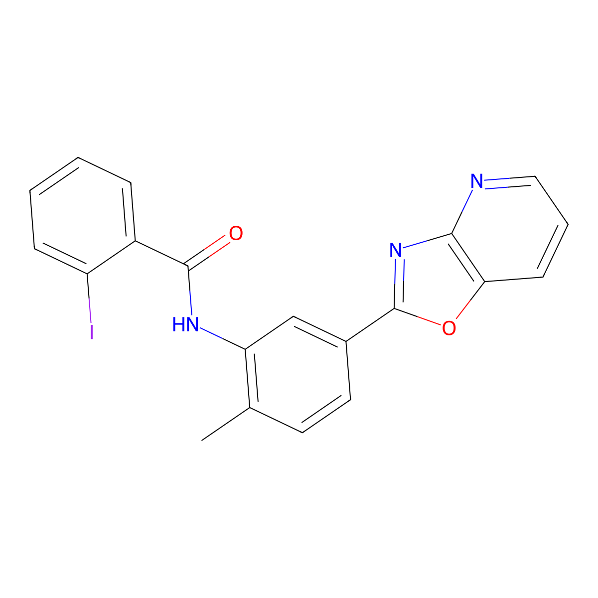 2-iodo-N-[2-methyl-5-([1,3]oxazolo[4,5-b]pyridin-2-yl)phenyl]benzamide molecular structure, CAS 331866-21-8