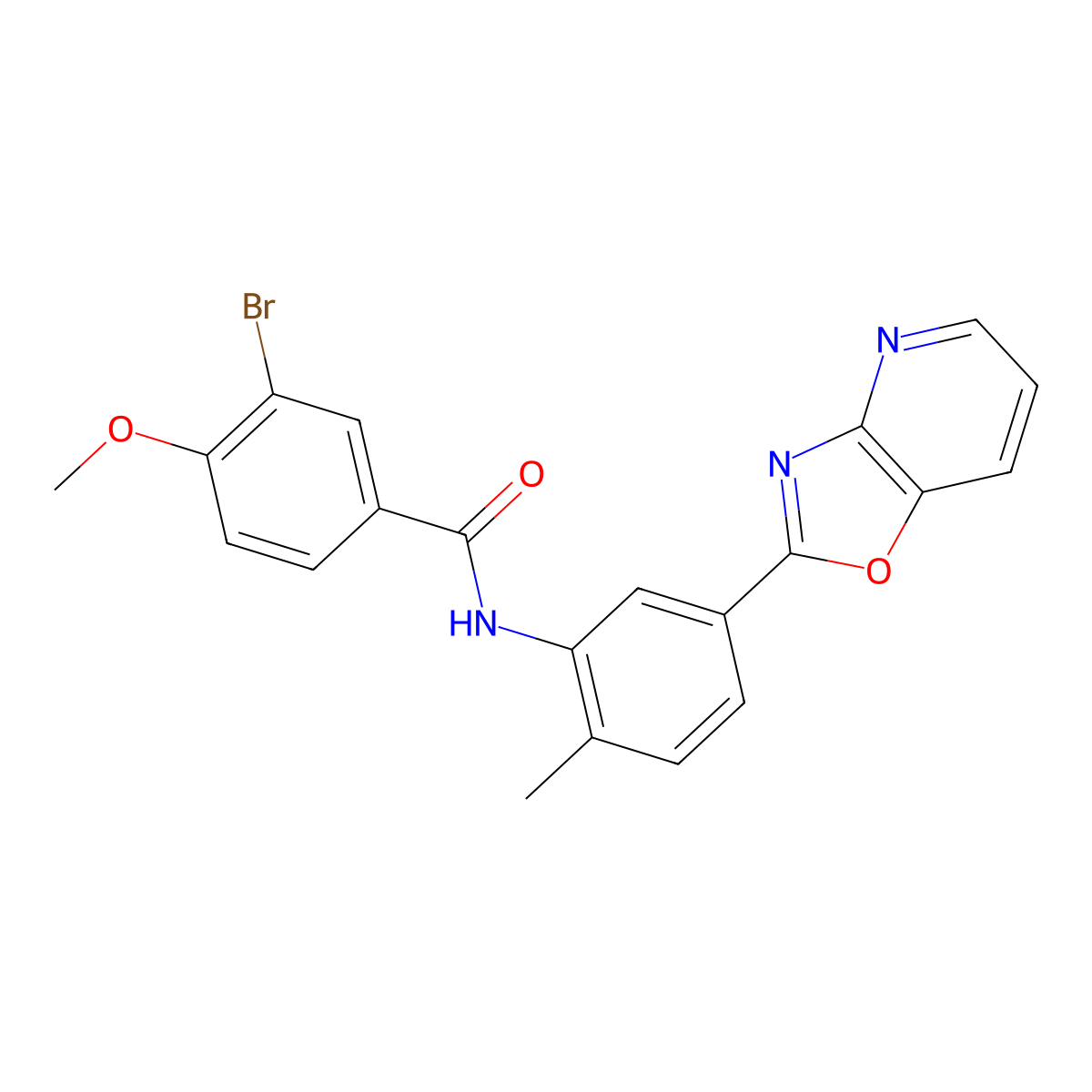 3-bromo-4-methoxy-N-[2-methyl-5-([1,3]oxazolo[4,5-b]pyridin-2-yl)phenyl]benzamide molecular structure, CAS 331866-22-9