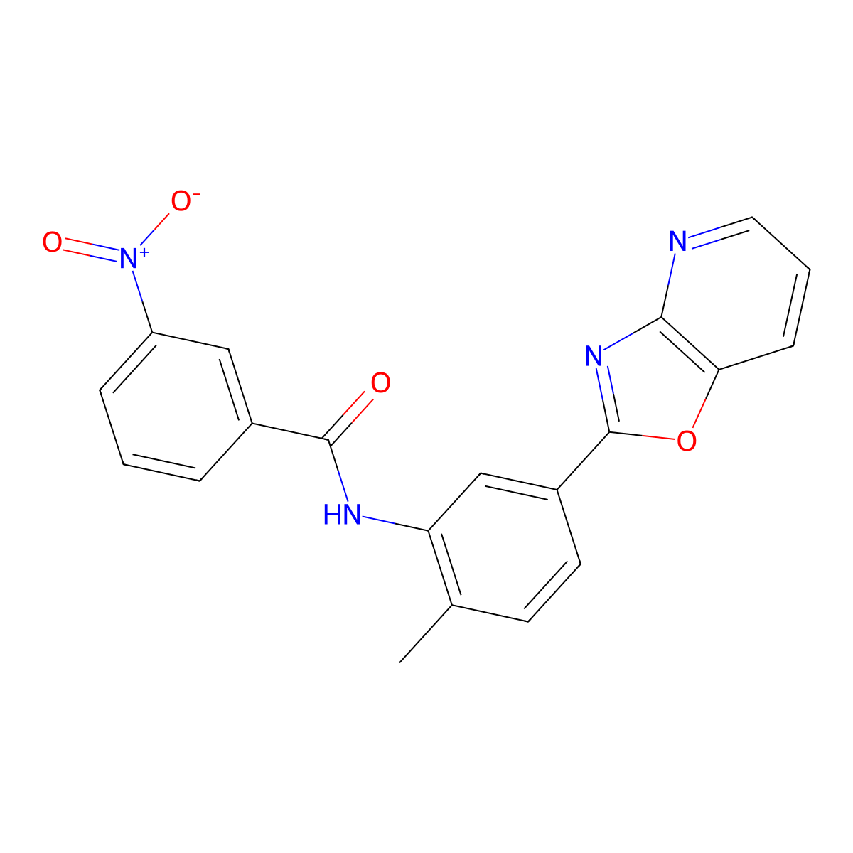 N-(2-Methyl-5-oxazolo[4,5-b]pyridin-2-yl-phenyl)-3-nitro-benzamide molecular structure, CAS 331866-23-0