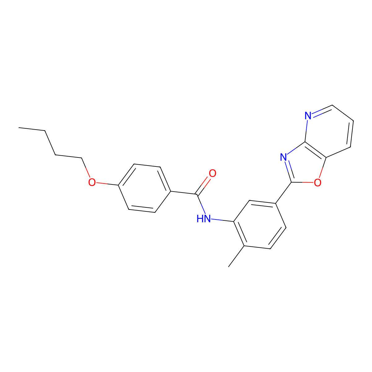 4-butoxy-N-[2-methyl-5-([1,3]oxazolo[4,5-b]pyridin-2-yl)phenyl]benzamide molecular structure, CAS 331866-27-4