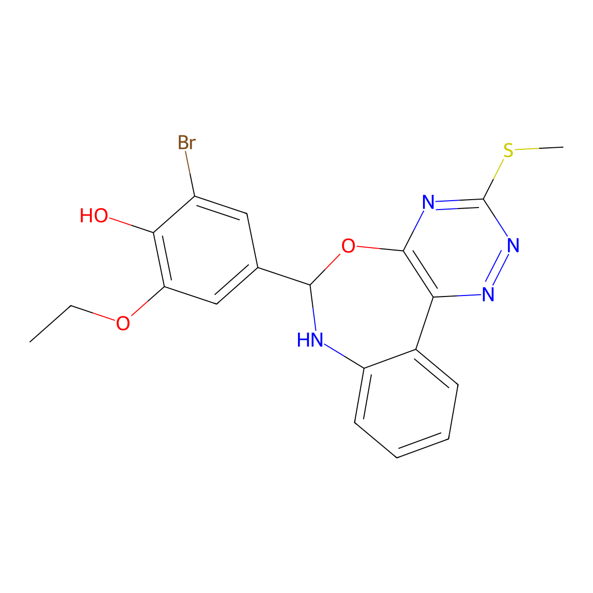 2-Bromo-6-ethoxy-4-[3-(methylsulfanyl)-6,7-dihydro[1,2,4]triazino[5,6-d][3,1]benzoxazepin-6-yl]phenol molecular structure, CAS 331867-58-4