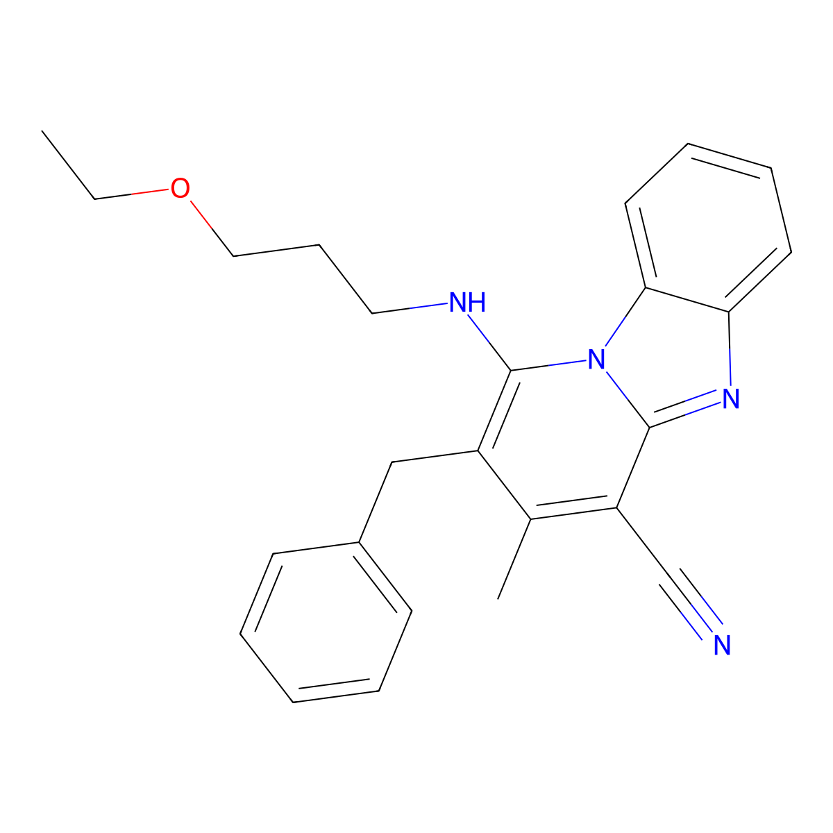 2-Benzyl-1-[(3-ethoxypropyl)amino]-3-methylpyrido[1,2-a]benzimidazole-4-carbonitrile molecular structure, CAS 331868-01-0