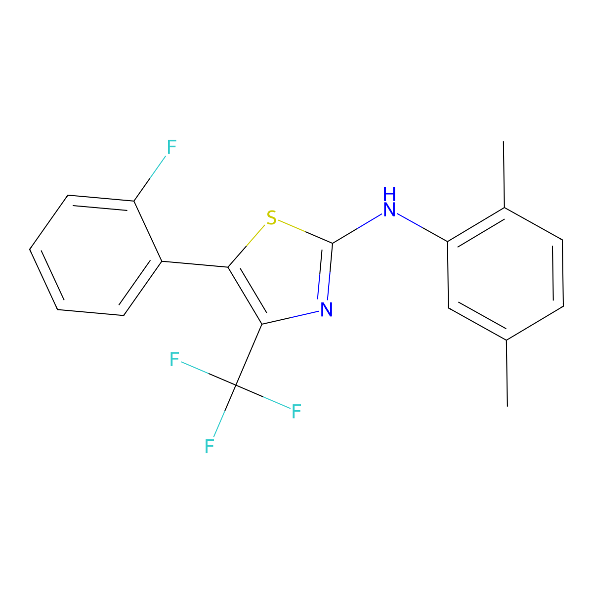 N-(2,5-dimethylphenyl)-5-(2-fluorophenyl)-4-(trifluoromethyl)-1,3-thiazol-2-amine molecular structure, CAS 331868-59-8