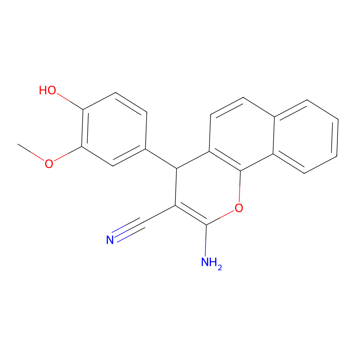 2-amino-4-(4-hydroxy-3-methoxyphenyl)-4H-benzo[h]chromene-3-carbonitrile molecular structure, CAS 331869-77-3