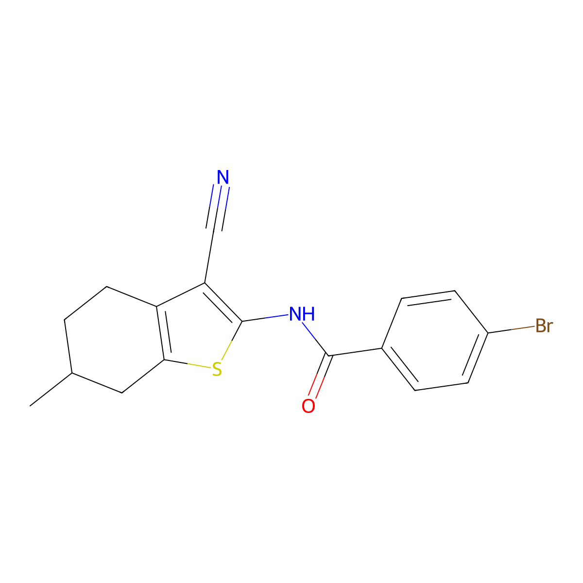 4-bromo-N-(3-cyano-6-methyl-4,5,6,7-tetrahydro-1-benzothiophen-2-yl)benzamide molecular structure, CAS 331869-88-6