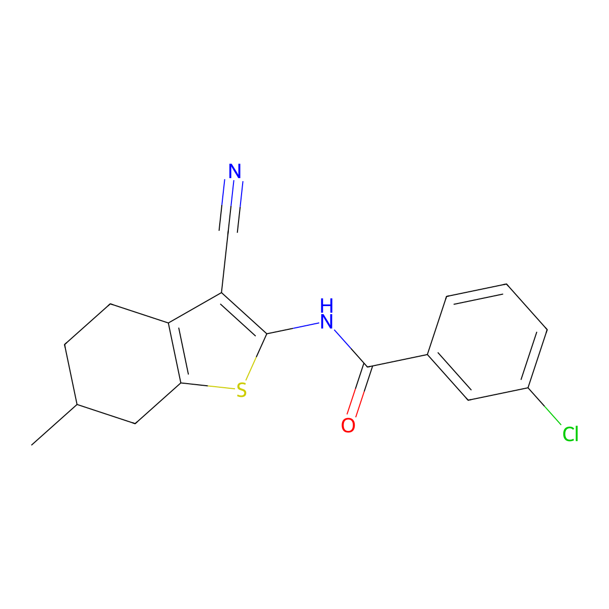 3-Chloro-N-(3-cyano-6-methyl-4,5,6,7-tetrahydrobenzo[b]thiophen-2-yl)benzamide molecular structure, CAS 331869-89-7