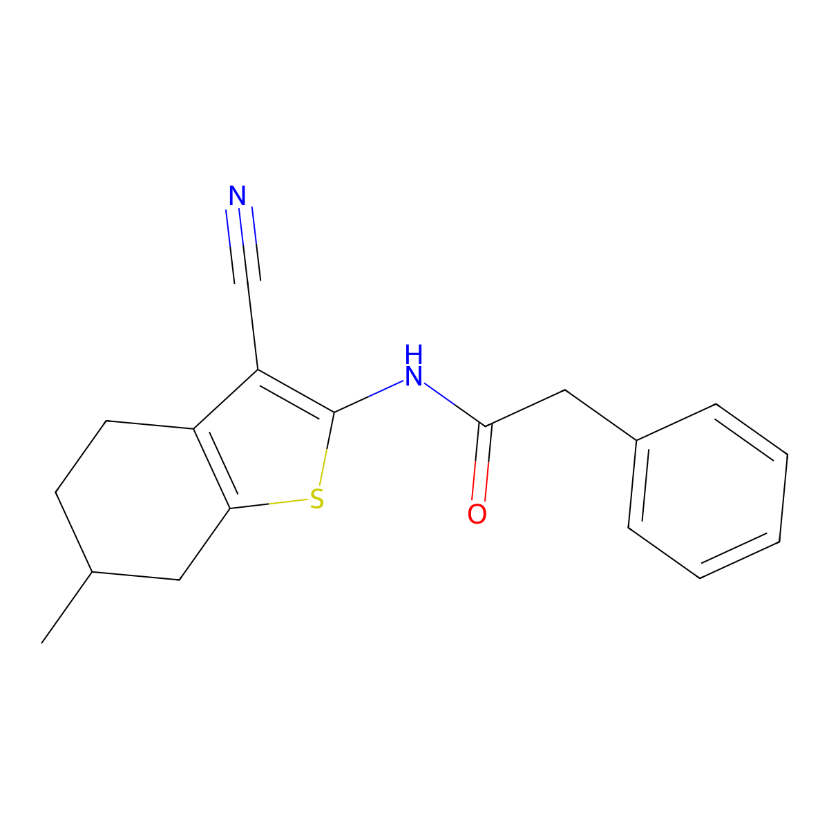 N-(3-cyano-6-methyl-4,5,6,7-tetrahydro-1-benzothiophen-2-yl)-2-phenylacetamide molecular structure, CAS 331869-90-0