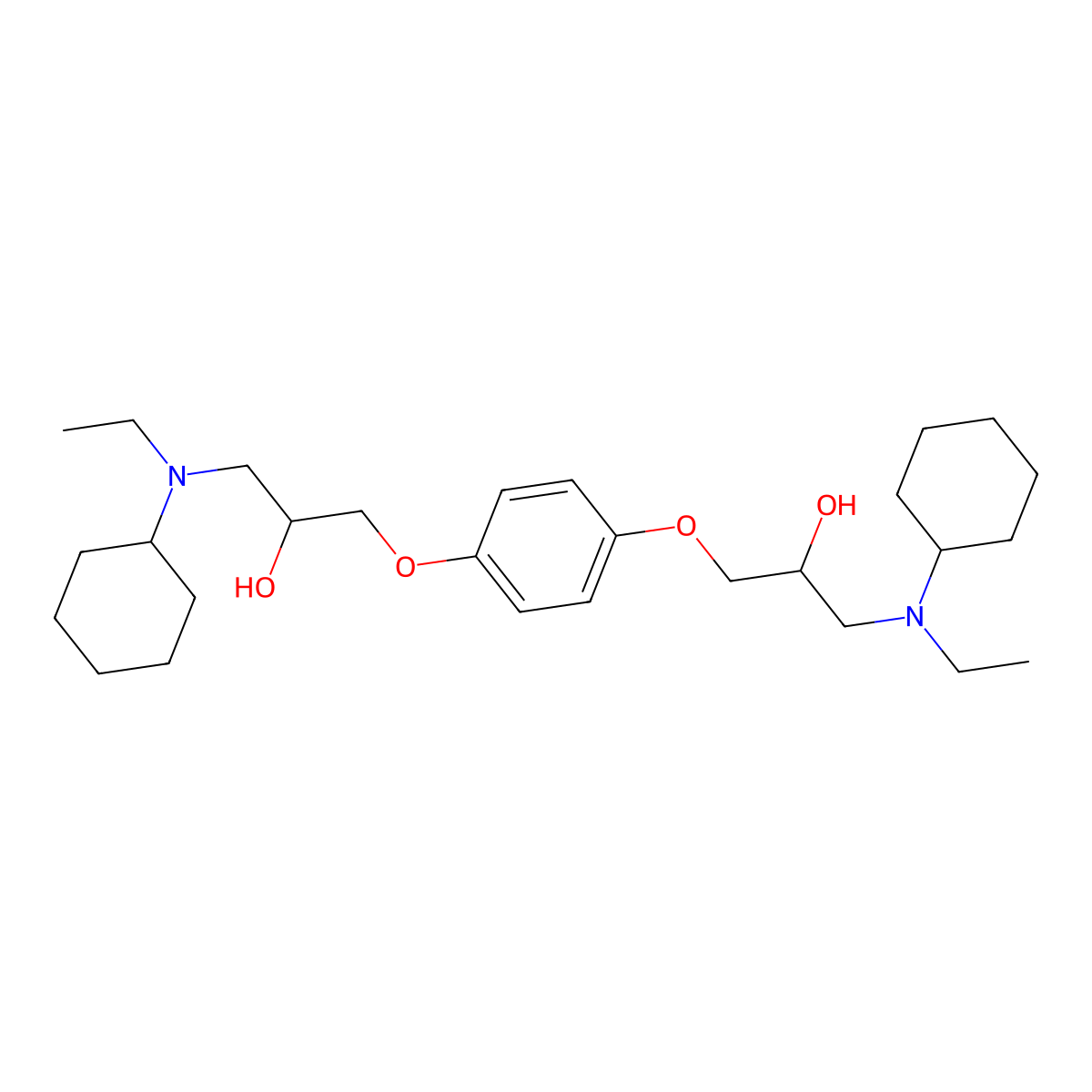 1-[Cyclohexyl(ethyl)amino]-3-(4-{3-[cyclohexyl(ethyl)amino]-2-hydroxypropoxy}phenoxy)propan-2-ol molecular structure, CAS 331870-09-8
