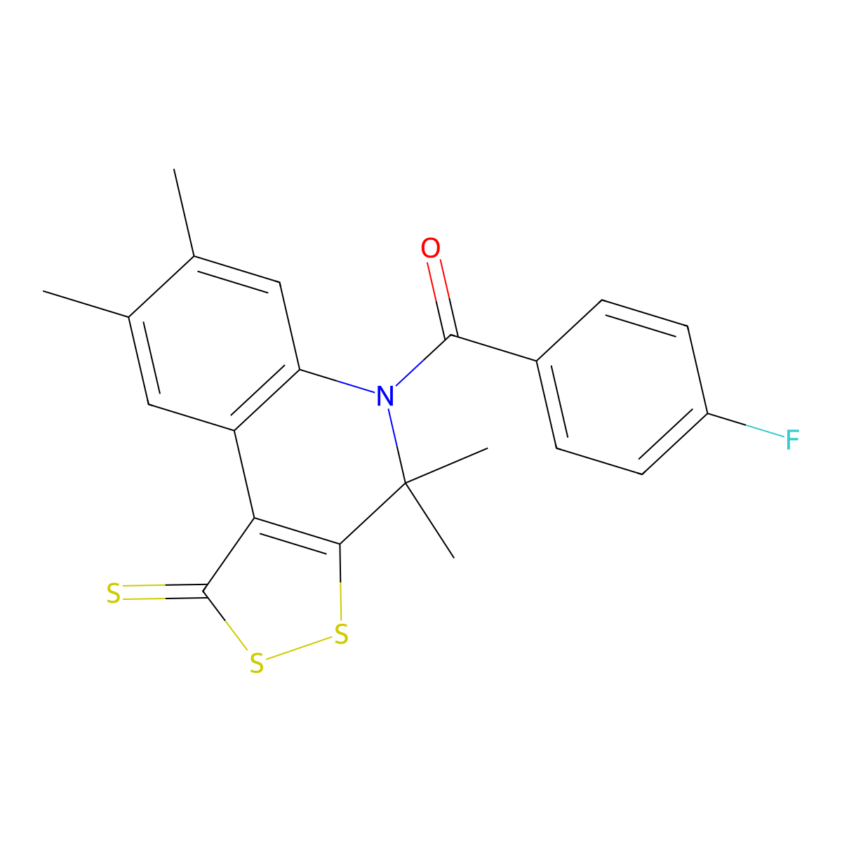 (4-Fluorophenyl)-(4,4,7,8-tetramethyl-1-sulfanylidenedithiolo[3,4-c]quinolin-5-yl)methanone molecular structure, CAS 331870-33-8