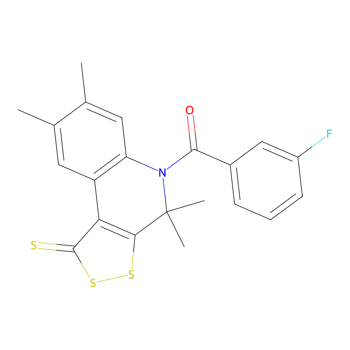 (3-fluorophenyl)(4,4,7,8-tetramethyl-1-thioxo-1,4-dihydro-5H-[1,2]dithiolo[3,4-c]quinolin-5-yl)methanone molecular structure, CAS 331870-36-1