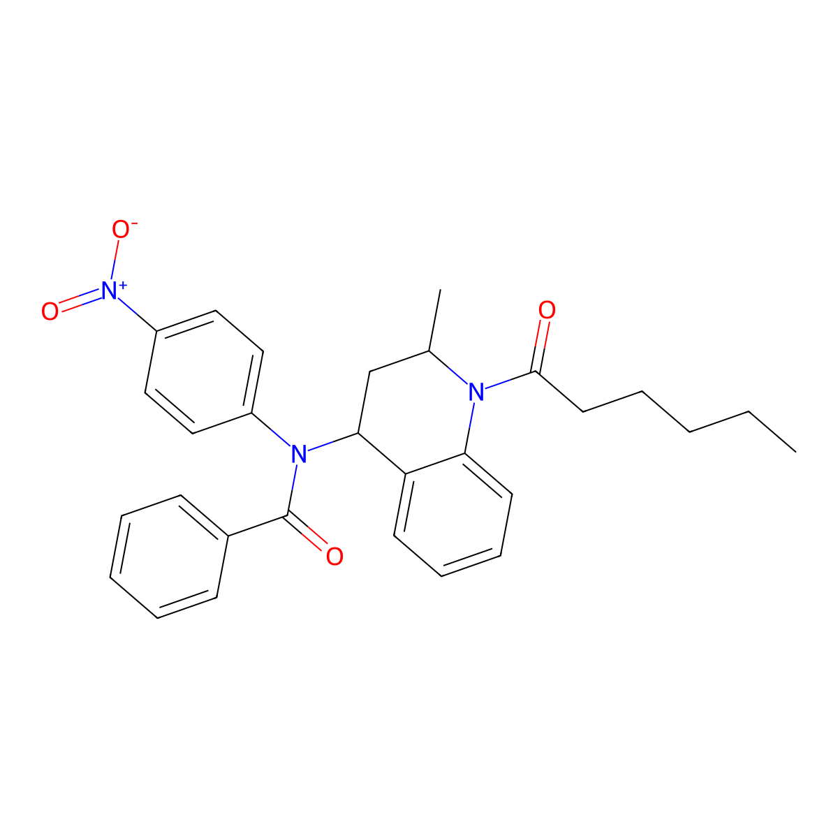 N-(1-hexanoyl-2-methyl-1,2,3,4-tetrahydroquinolin-4-yl)-N-(4-nitrophenyl)benzamide molecular structure, CAS 331870-69-0