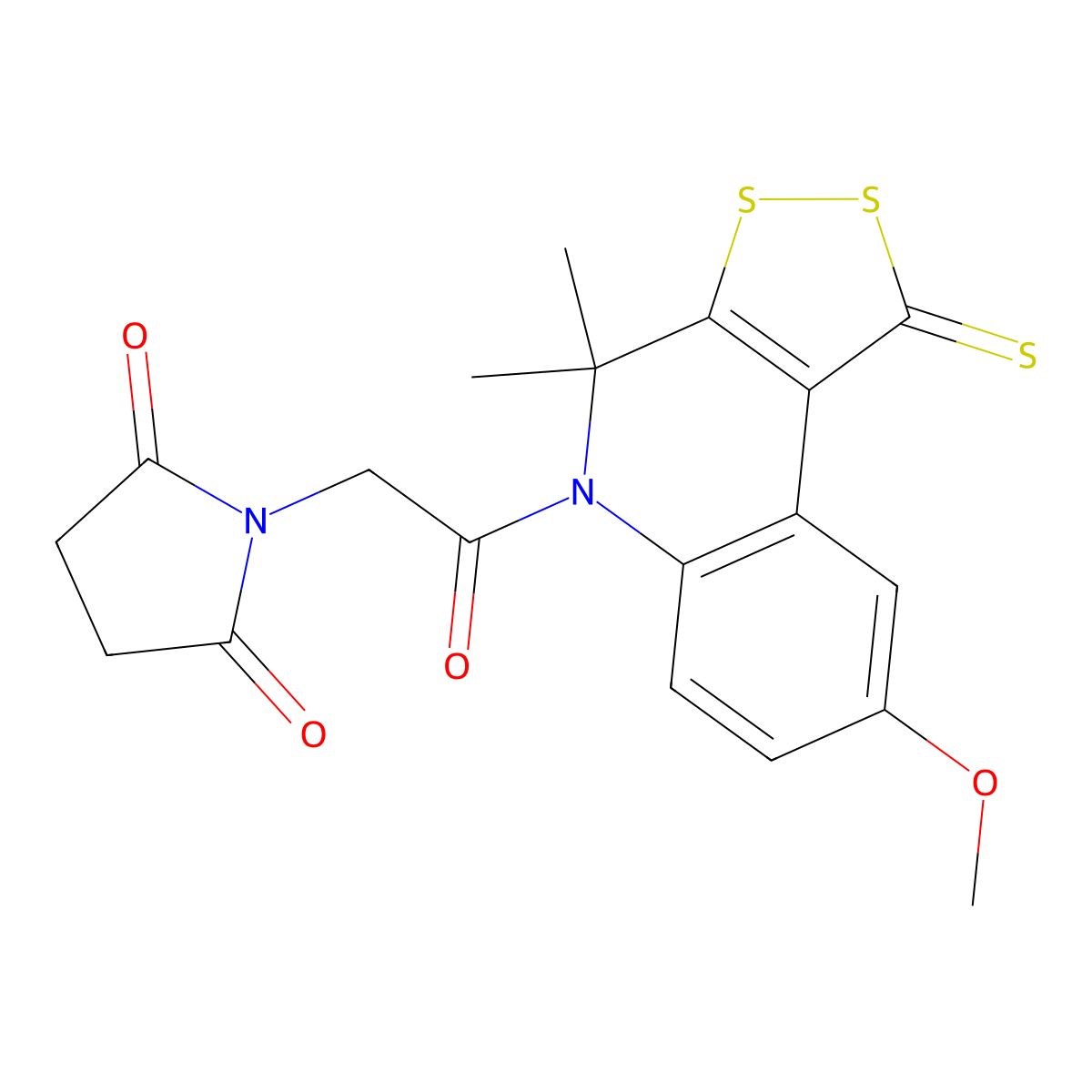 1-[2-(8-methoxy-4,4-dimethyl-1-thioxo-1,4-dihydro-5H-[1,2]dithiolo[3,4-c]quinolin-5-yl)-2-oxoethyl]pyrrolidine-2,5-dione molecular structure, CAS 331944-31-1