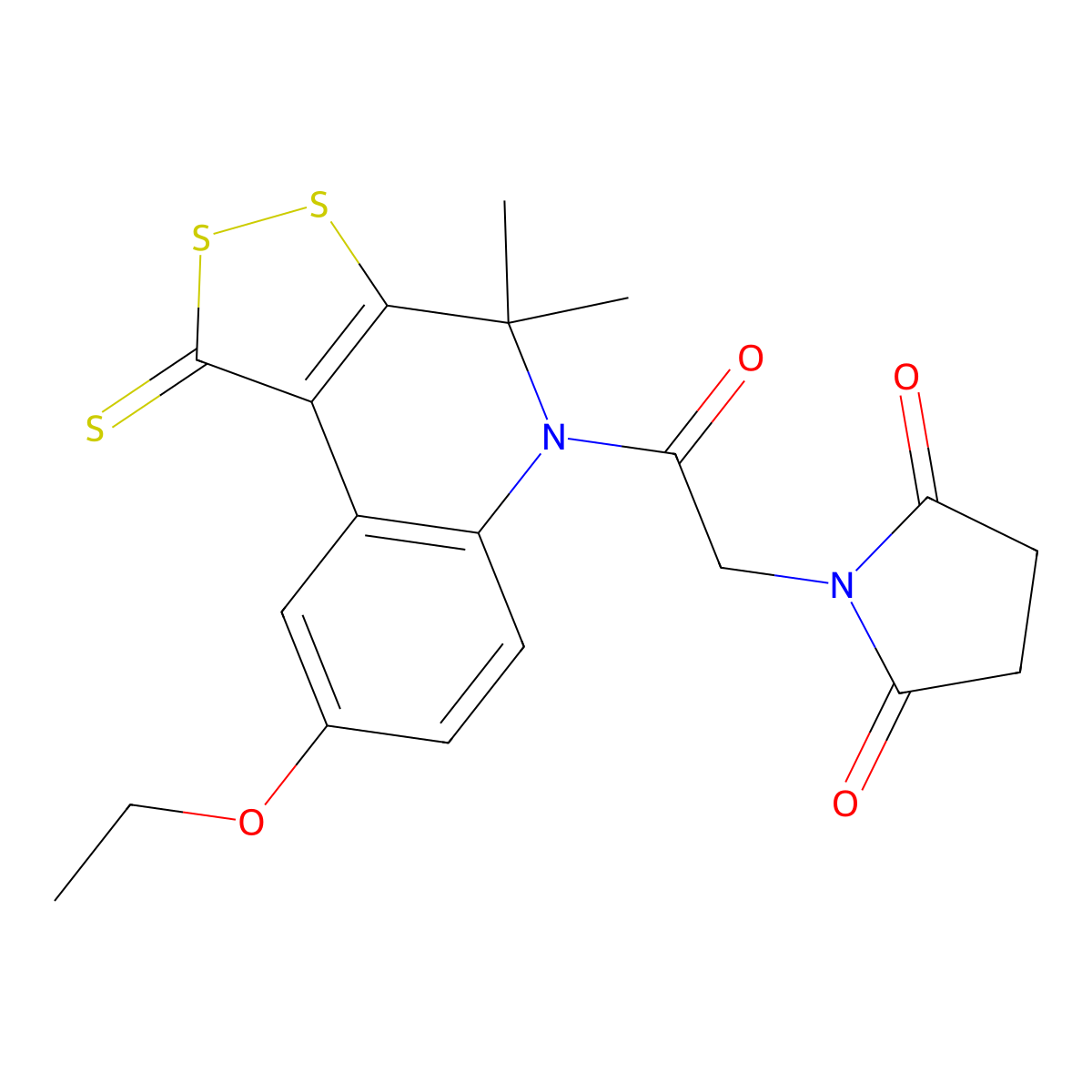 1-[2-(8-ethoxy-4,4-dimethyl-1-thioxo-1,4-dihydro-5H-[1,2]dithiolo[3,4-c]quinolin-5-yl)-2-oxoethyl]-2,5-pyrrolidinedione molecular structure, CAS 331944-32-2