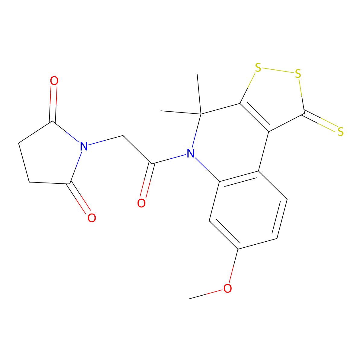 1-[2-(7-Methoxy-4,4-dimethyl-1-sulfanylidenedithiolo[3,4-c]quinolin-5-yl)-2-oxoethyl]pyrrolidine-2,5-dione molecular structure, CAS 331944-33-3