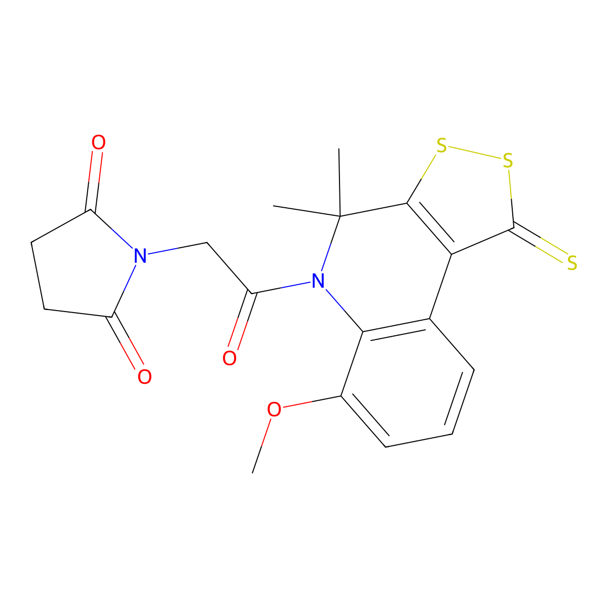 1-[2-(6-methoxy-4,4-dimethyl-1-thioxo-1,4-dihydro-5H-[1,2]dithiolo[3,4-c]quinolin-5-yl)-2-oxoethyl]pyrrolidine-2,5-dione molecular structure, CAS 331944-34-4