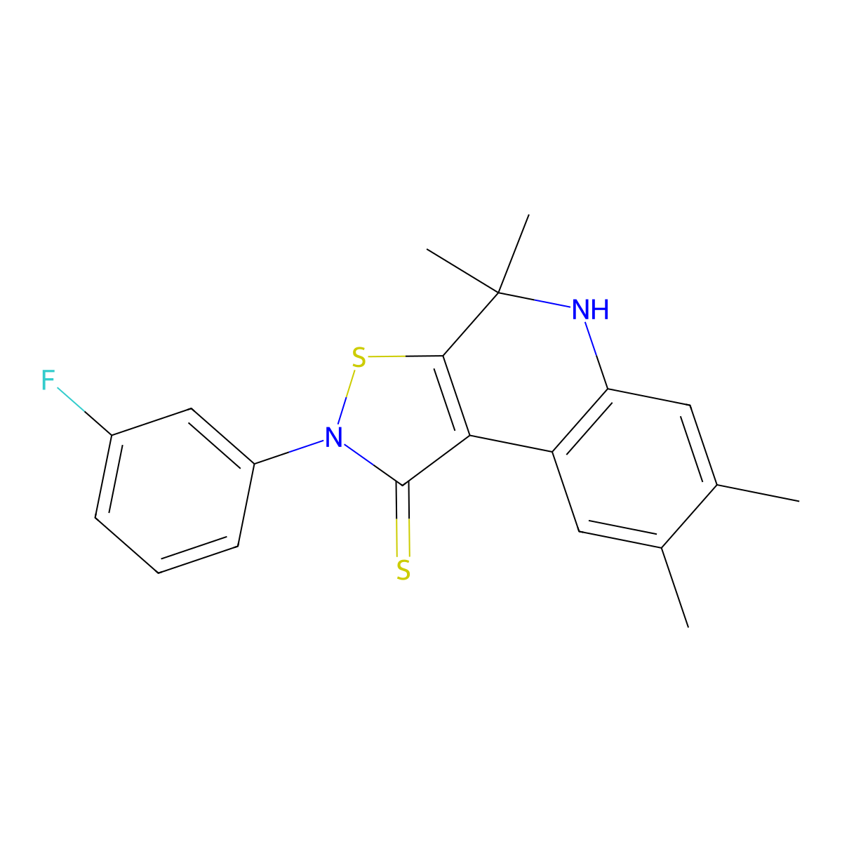 2-(3-fluorophenyl)-4,4,7,8-tetramethyl-5H-[1,2]thiazolo[5,4-c]quinoline-1-thione molecular structure, CAS 331944-45-7