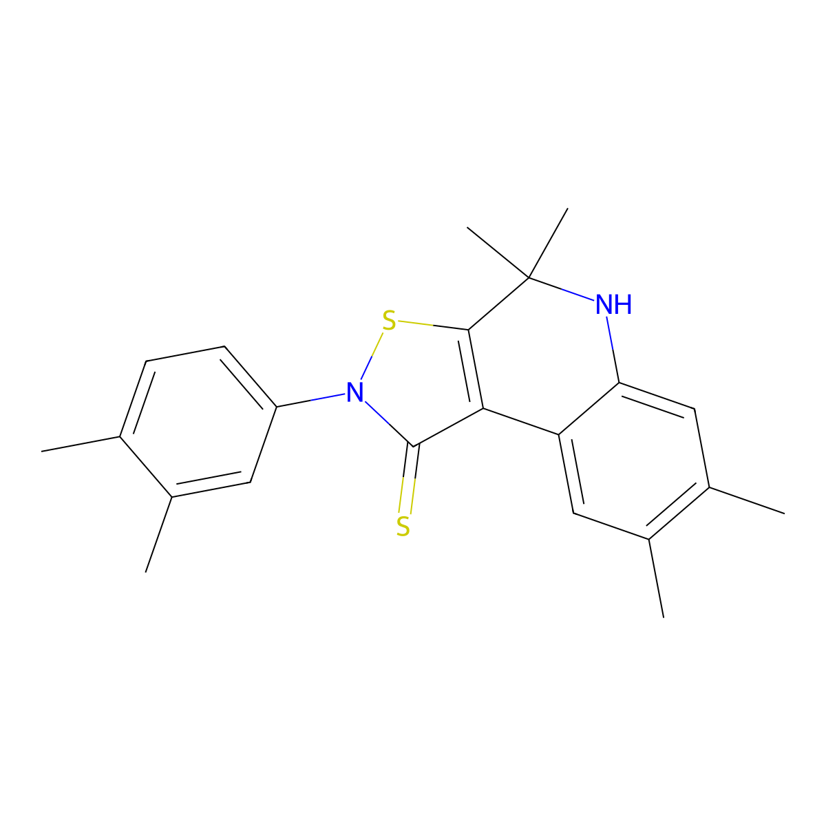 2-(3,4-dimethylphenyl)-4,4,7,8-tetramethyl-5H-[1,2]thiazolo[5,4-c]quinoline-1-thione molecular structure, CAS 331944-48-0