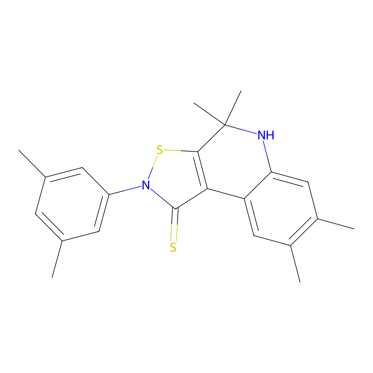 2-(3,5-dimethylphenyl)-4,4,7,8-tetramethyl-5H-[1,2]thiazolo[5,4-c]quinoline-1-thione molecular structure, CAS 331944-50-4