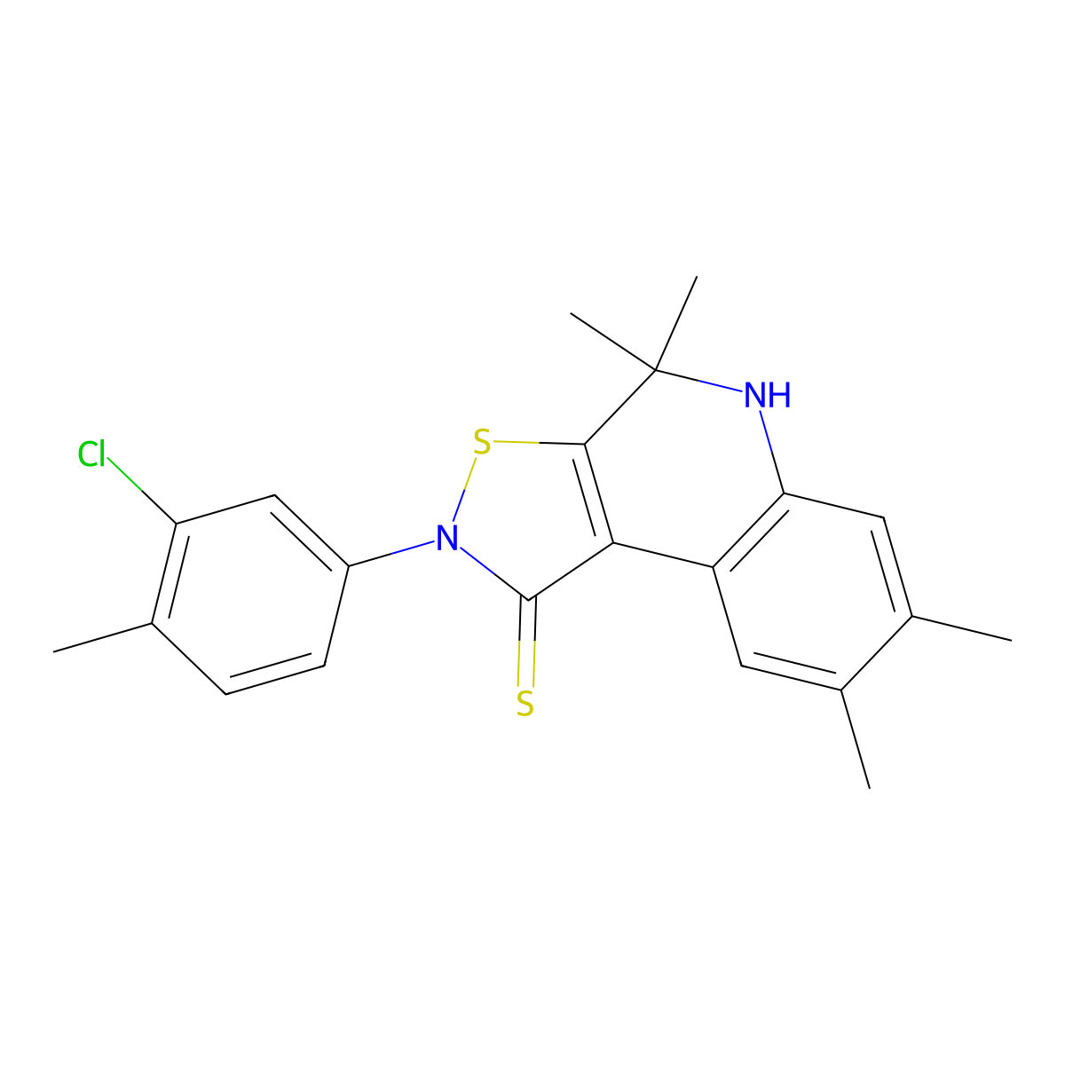 2-(3-chloro-4-methylphenyl)-4,4,7,8-tetramethyl-5H-[1,2]thiazolo[5,4-c]quinoline-1-thione molecular structure, CAS 331944-53-7