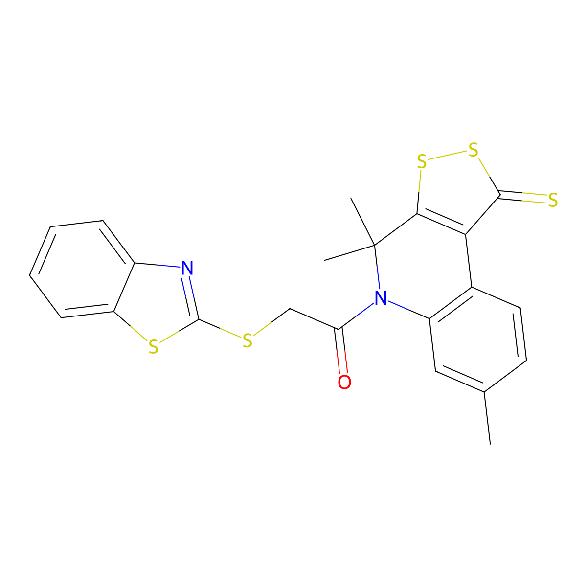 2-(1,3-benzothiazol-2-ylsulfanyl)-1-(4,4,7-trimethyl-1-thioxo-1,4-dihydro-5H-[1,2]dithiolo[3,4-c]quinolin-5-yl)ethanone molecular structure, CAS 331944-59-3