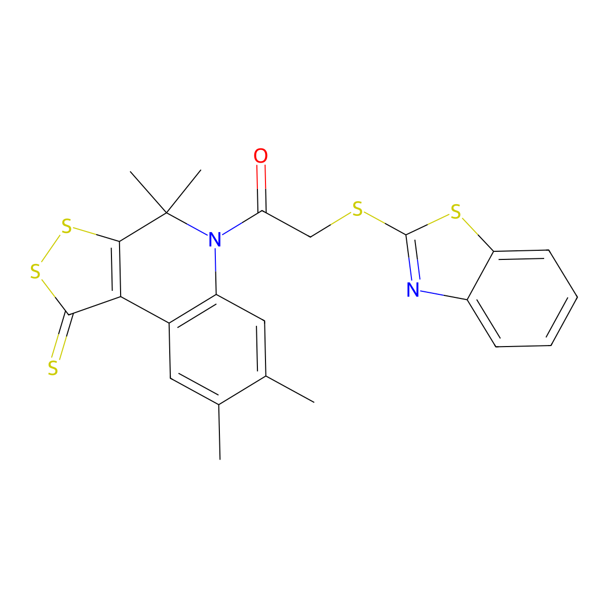 5-[(1,3-benzothiazol-2-ylsulfanyl)acetyl]-4,4,7,8-tetramethyl-4,5-dihydro-1H-[1,2]dithiolo[3,4-c]quinoline-1-thione molecular structure, CAS 331944-60-6