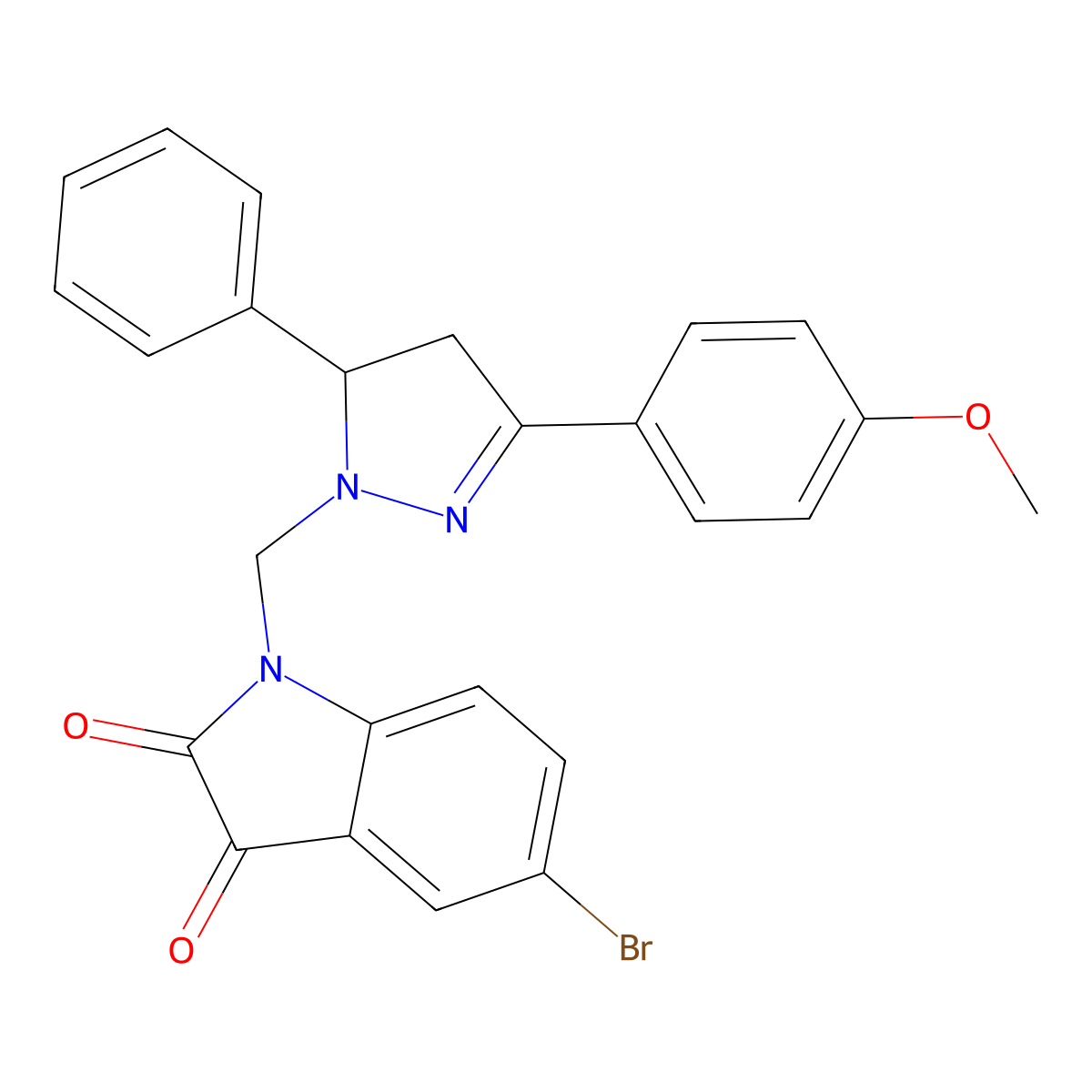 5-bromo-1-((3-(4-methoxyphenyl)-5-phenyl-4,5-dihydro-1H-pyrazol-1-yl)methyl)indoline-2,3-dione molecular structure, CAS 331944-68-4