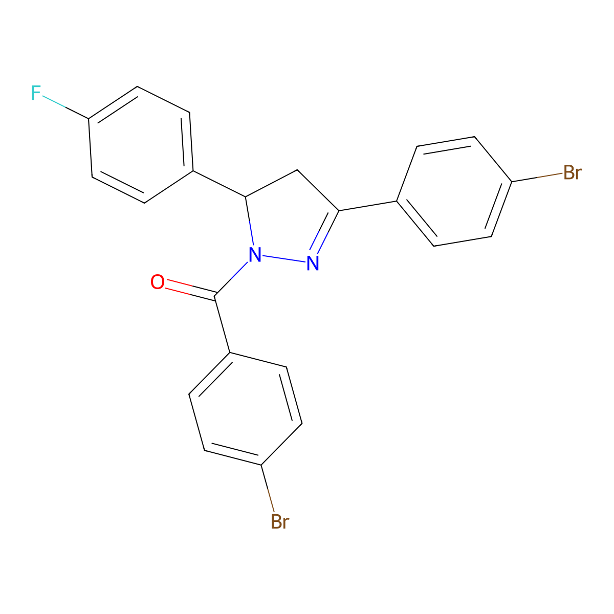 (4-bromophenyl)(3-(4-bromophenyl)-5-(4-fluorophenyl)-4,5-dihydro-1H-pyrazol-1-yl)methanone molecular structure, CAS 331944-72-0