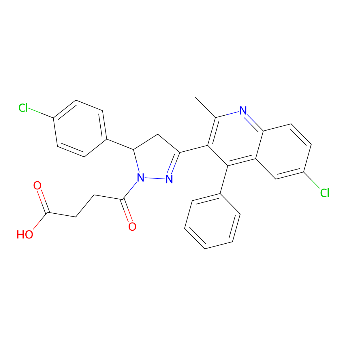 4-[5-(6-Chloro-2-methyl-4-phenylquinolin-3-yl)-3-(4-chlorophenyl)-3,4-dihydropyrazol-2-yl]-4-oxobutanoic acid molecular structure, CAS 331944-75-3