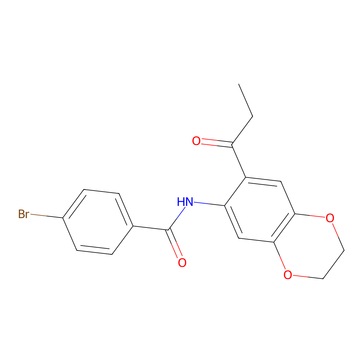 4-bromo-N-(7-propanoyl-2,3-dihydro-1,4-benzodioxin-6-yl)benzamide molecular structure, CAS 331947-07-0
