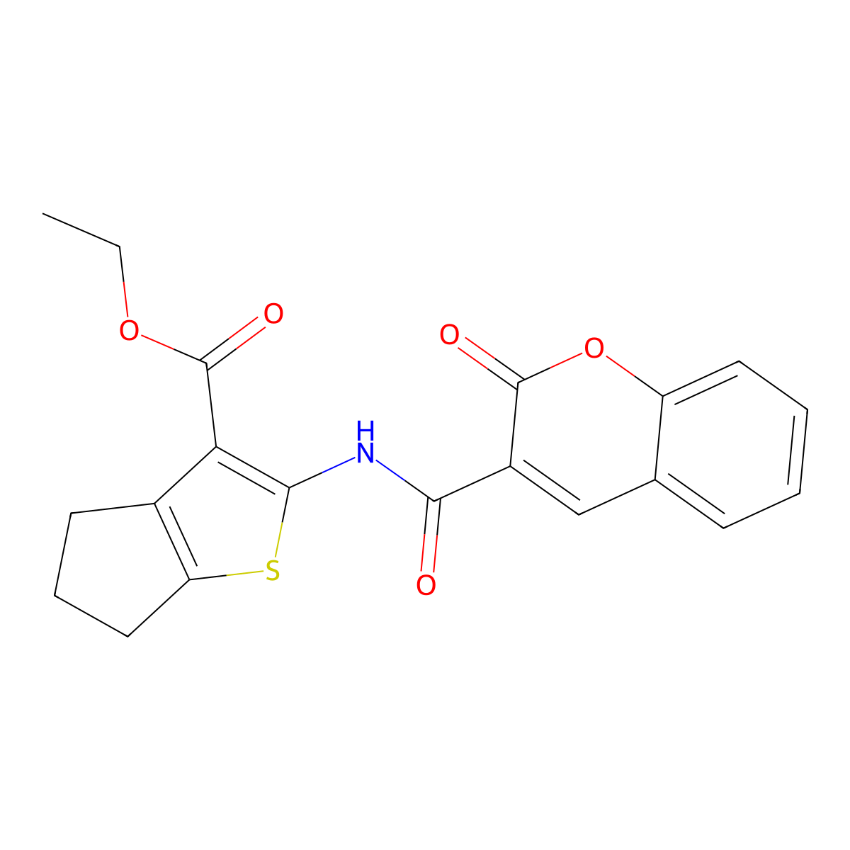 ethyl 2-{[(2-oxo-2H-chromen-3-yl)carbonyl]amino}-5,6-dihydro-4H-cyclopenta[b]thiophene-3-carboxylate molecular structure, CAS 331947-33-2