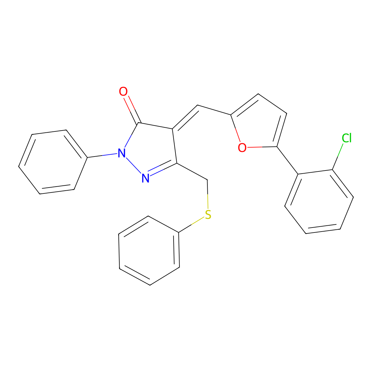 4-[[5-(2-Chlorophenyl)furan-2-yl]methylidene]-2-phenyl-5-(phenylsulfanylmethyl)pyrazol-3-one molecular structure, CAS 331947-62-7
