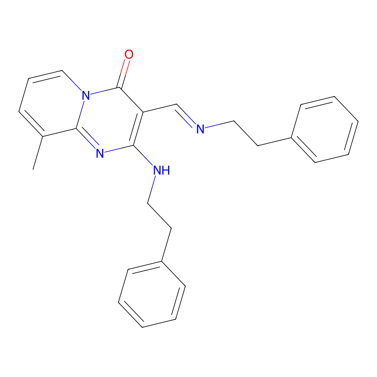 9-methyl-2-[(2-phenylethyl)amino]-3-{(E)-[(2-phenylethyl)imino]methyl}-4H-pyrido[1,2-a]pyrimidin-4-one molecular structure, CAS 331948-18-6