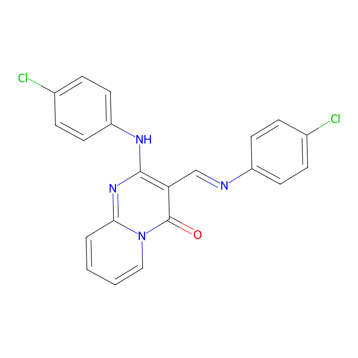 2-[(4-chlorophenyl)amino]-3-{[(4-chlorophenyl)imino]methyl}-4H-pyrido[1,2-a]pyrimidin-4-one molecular structure, CAS 331948-31-3