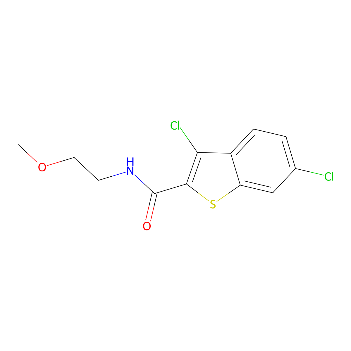 3,6-dichloro-N-(2-methoxyethyl)-1-benzothiophene-2-carboxamide molecular structure, CAS 331948-57-3