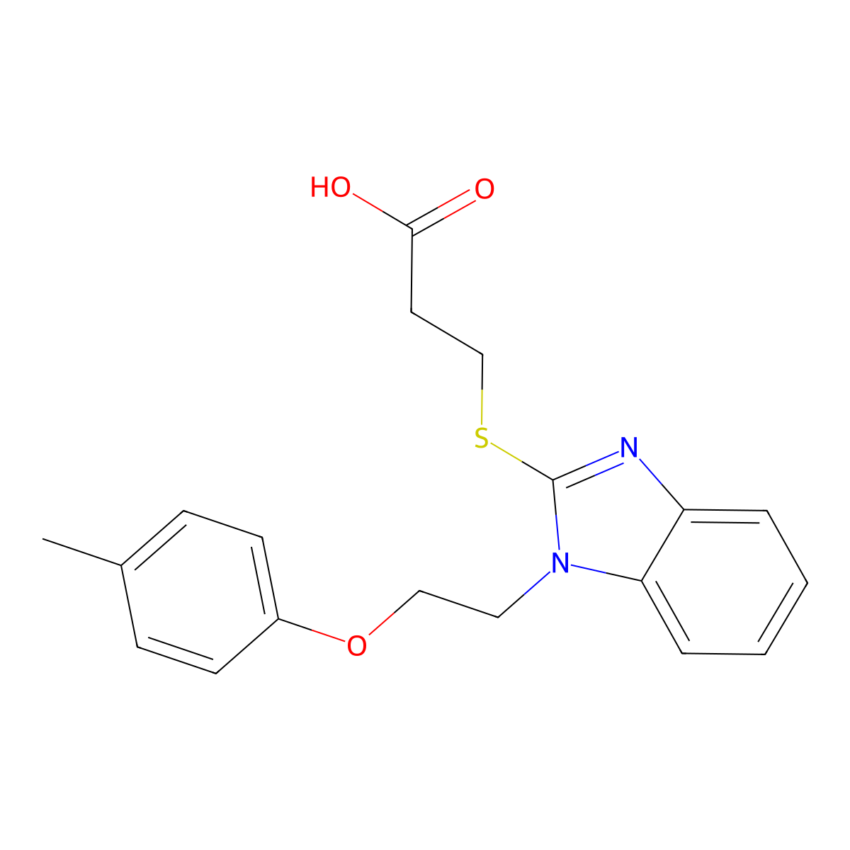 3-[1-[2-(4-Methylphenoxy)ethyl]benzimidazol-2-yl]sulfanylpropanoic acid molecular structure, CAS 331948-85-7