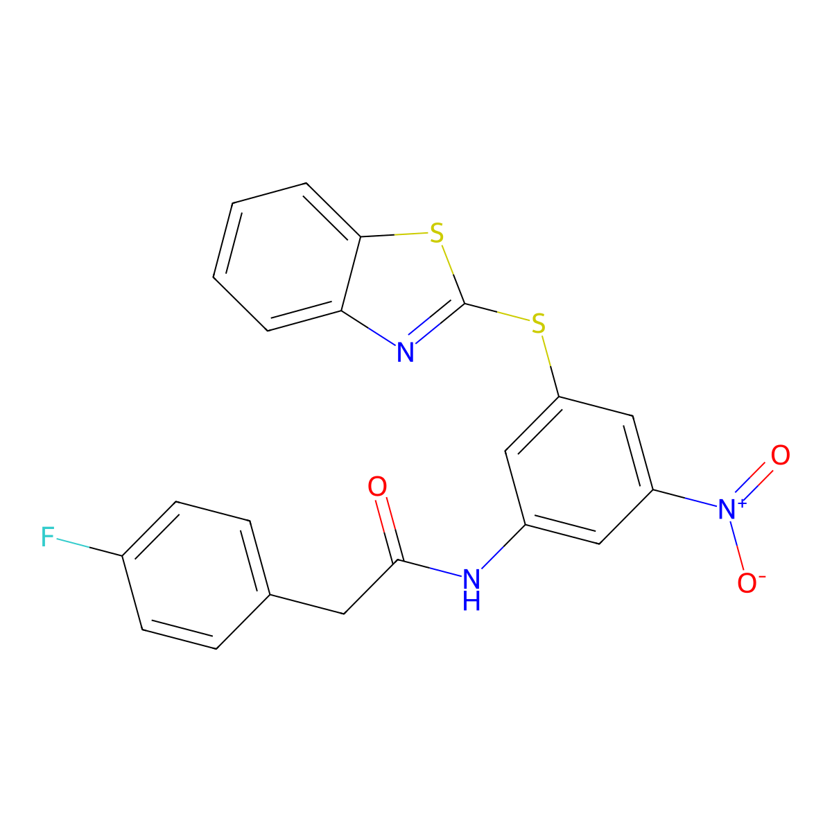 N-[3-(1,3-benzothiazol-2-ylsulfanyl)-5-nitrophenyl]-2-(4-fluorophenyl)acetamide molecular structure, CAS 331950-29-9