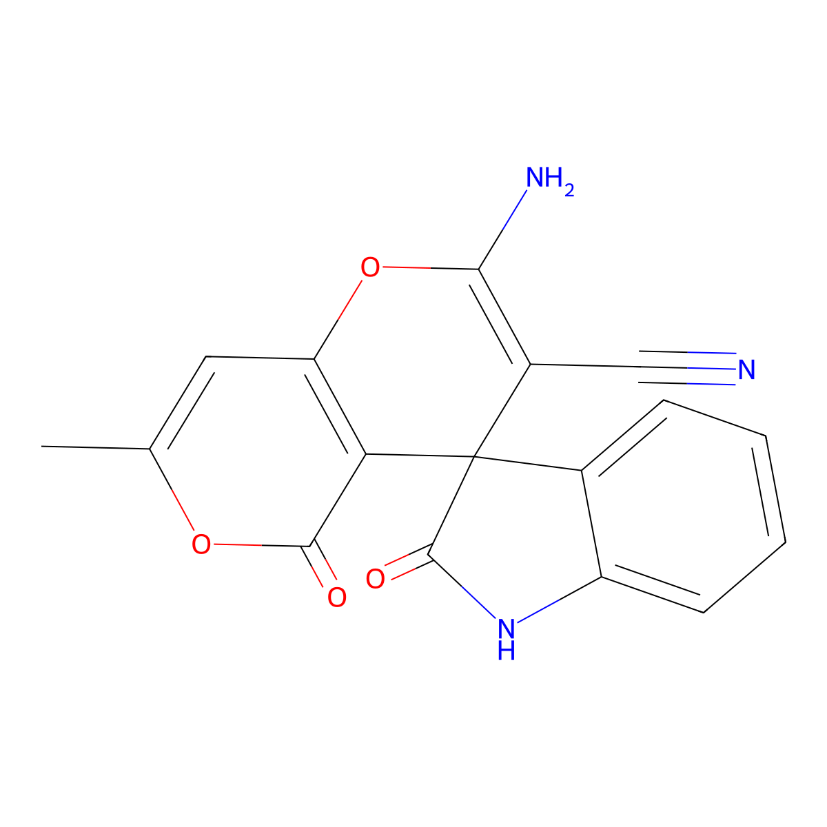 2'-amino-7'-methyl-2,5'-dioxo-1,2-dihydro-5'H-spiro[indole-3,4'-pyrano[4,3-b]pyran]-3'-carbonitrile molecular structure, CAS 331950-46-0
