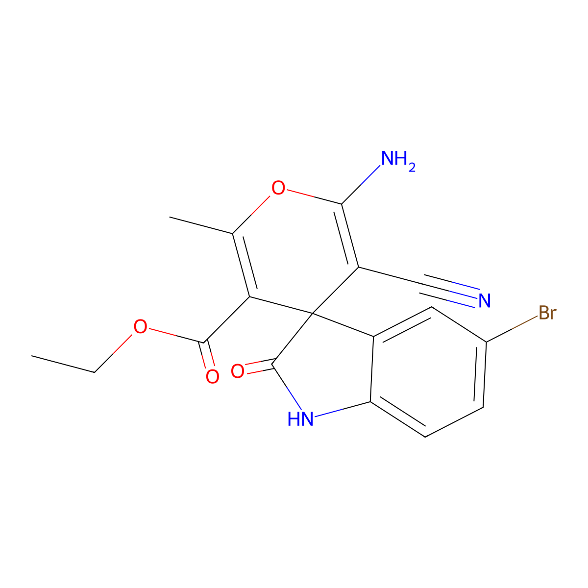 Ethyl 2'-amino-5-bromo-3'-cyano-6'-methyl-2-oxospiro[indoline-3,4'-pyran]-5'-carboxylate molecular structure, CAS 331950-47-1