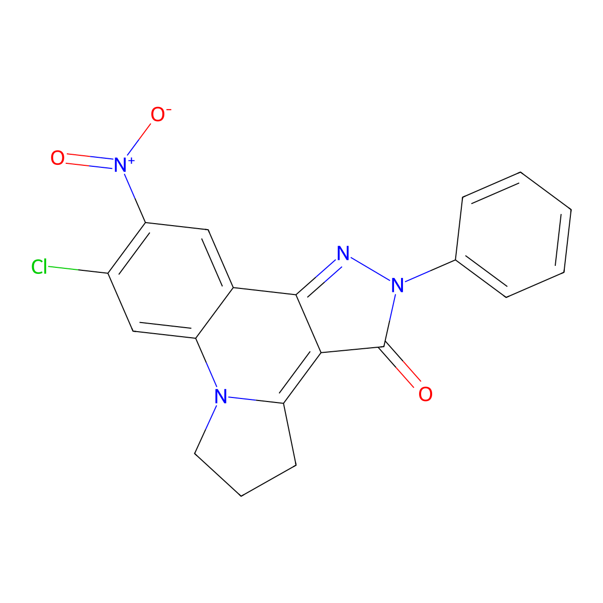 9-chloro-10-nitro-2-phenyl-2,4,5,6-tetrahydro-3H-pyrazolo[4,3-c]pyrrolo[1,2-a]quinolin-3-one molecular structure, CAS 331951-00-9
