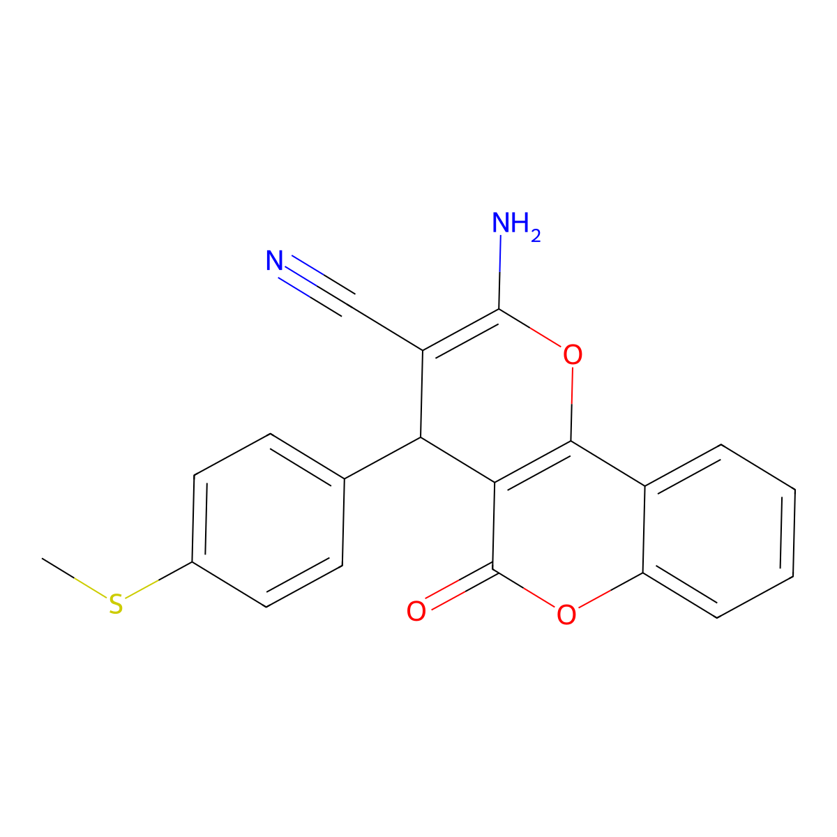 2-amino-4-[4-(methylsulfanyl)phenyl]-5-oxo-4H,5H-pyrano[3,2-c]chromene-3-carbonitrile molecular structure, CAS 331951-06-5