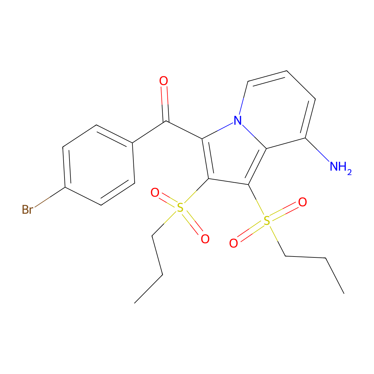 [8-Amino-1,2-bis(propylsulfonyl)indolizin-3-yl]-(4-bromophenyl)methanone molecular structure, CAS 331956-74-2