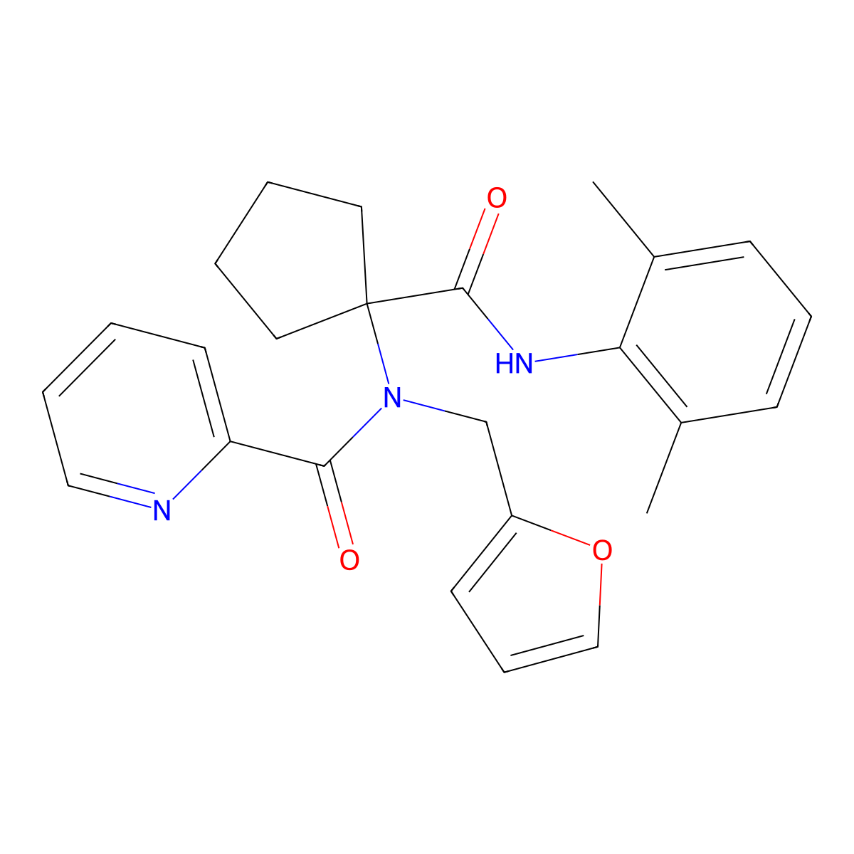 N-[1-[(2,6-dimethylphenyl)carbamoyl]cyclopentyl]-N-(furan-2-ylmethyl)pyridine-2-carboxamide molecular structure, CAS 331959-23-0