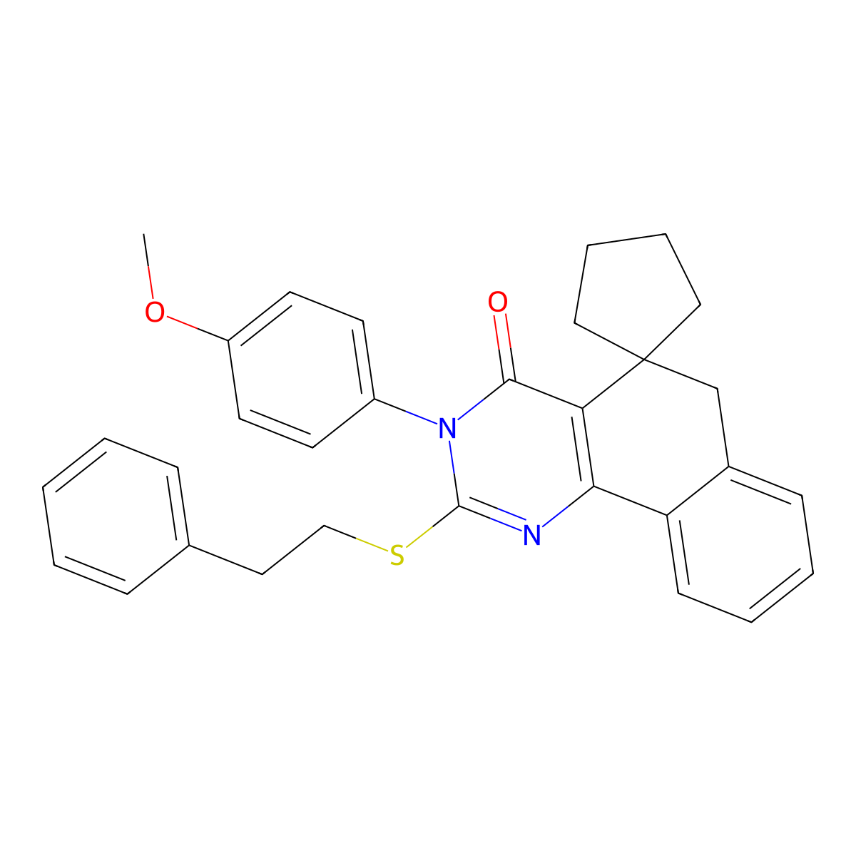 3-(4-methoxyphenyl)-2-(2-phenylethylsulfanyl)spiro[6H-benzo[h]quinazoline-5,1'-cyclopentane]-4-one molecular structure, CAS 331961-73-0