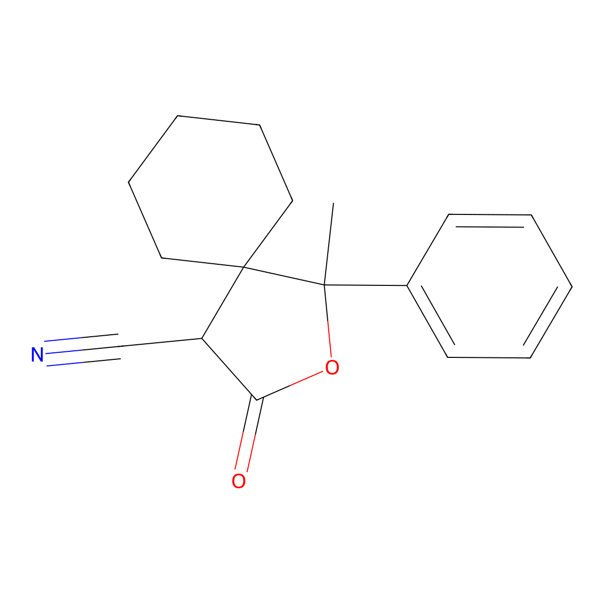 1-Methyl-3-oxo-1-phenyl-2-oxaspiro[4.5]decane-4-carbonitrile molecular structure, CAS 331962-04-0