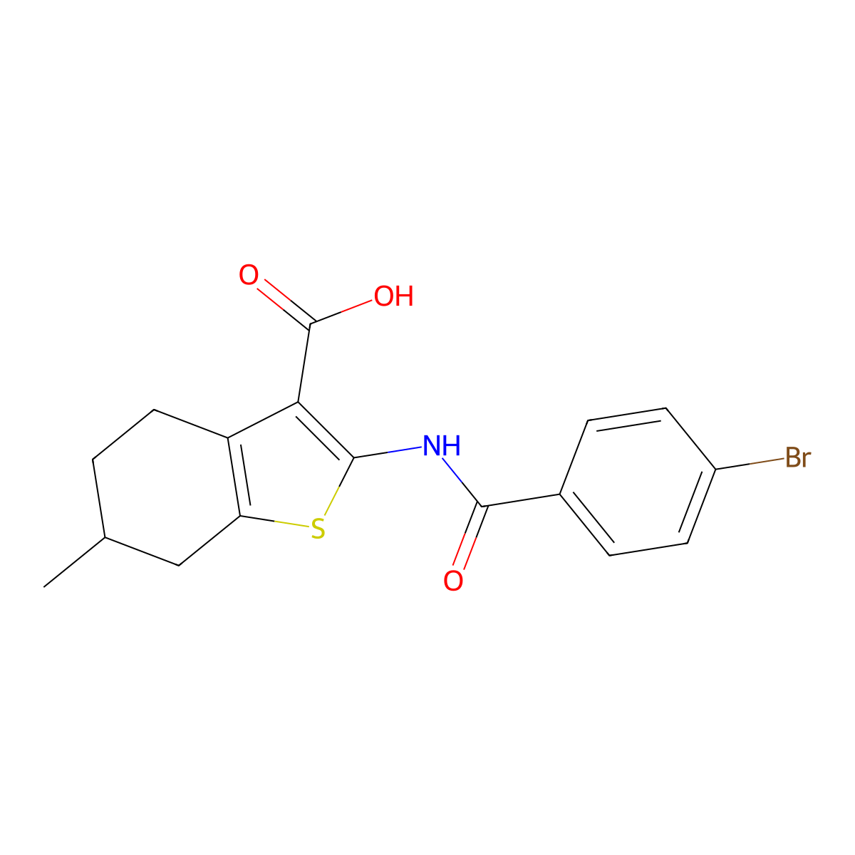 2-(4-Bromo-benzoylamino)-6-methyl-4,5,6,7-tetrahydro-benzo[b]thiophene-3-carboxylic acid molecular structure, CAS 331962-37-9