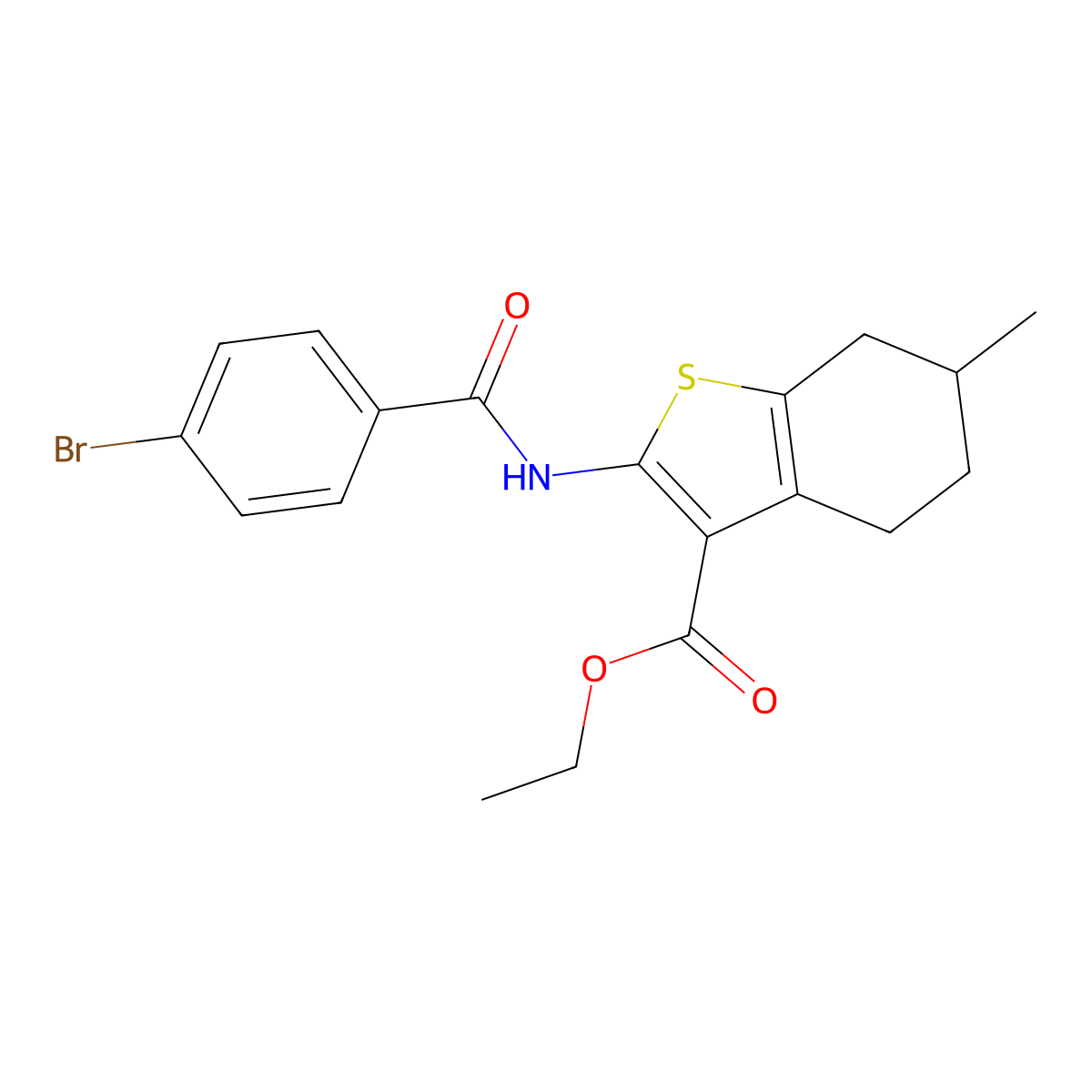 Ethyl 2-(4-bromobenzamido)-6-methyl-4,5,6,7-tetrahydrobenzo[b]thiophene-3-carboxylate molecular structure, CAS 331962-38-0
