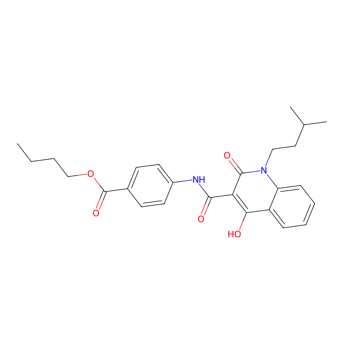 Butyl 4-({[4-hydroxy-1-(3-methylbutyl)-2-oxo-1,2-dihydroquinolin-3-yl]carbonyl}amino)benzoate molecular structure, CAS 331963-10-1