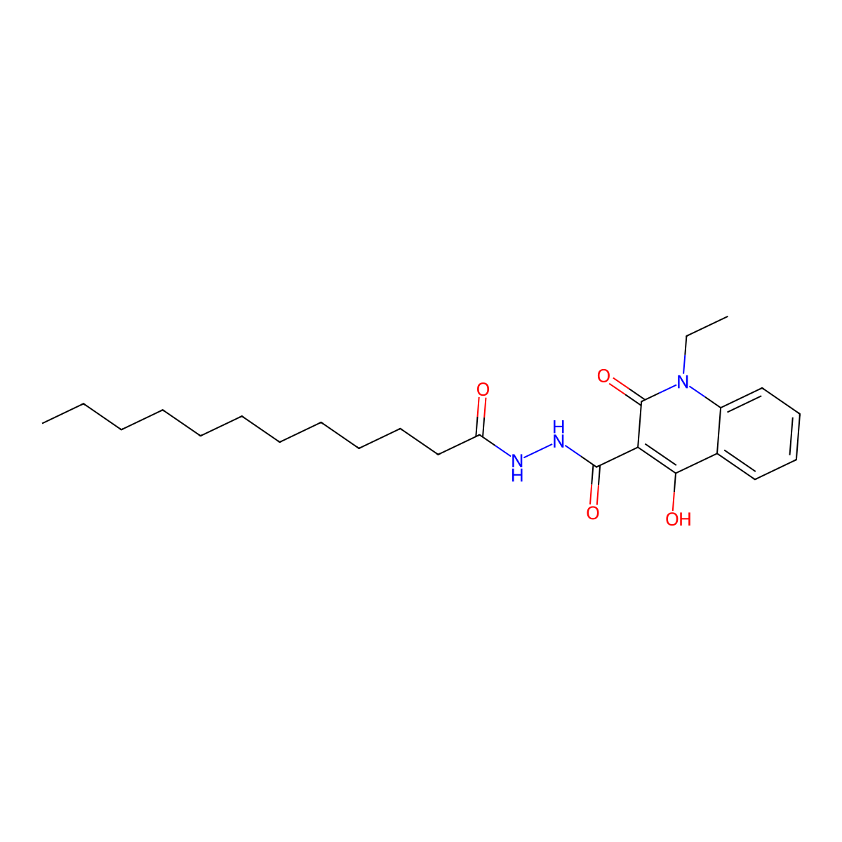 N'-dodecanoyl-1-ethyl-4-hydroxy-2-oxo-1,2-dihydroquinoline-3-carbohydrazide molecular structure, CAS 331963-27-0