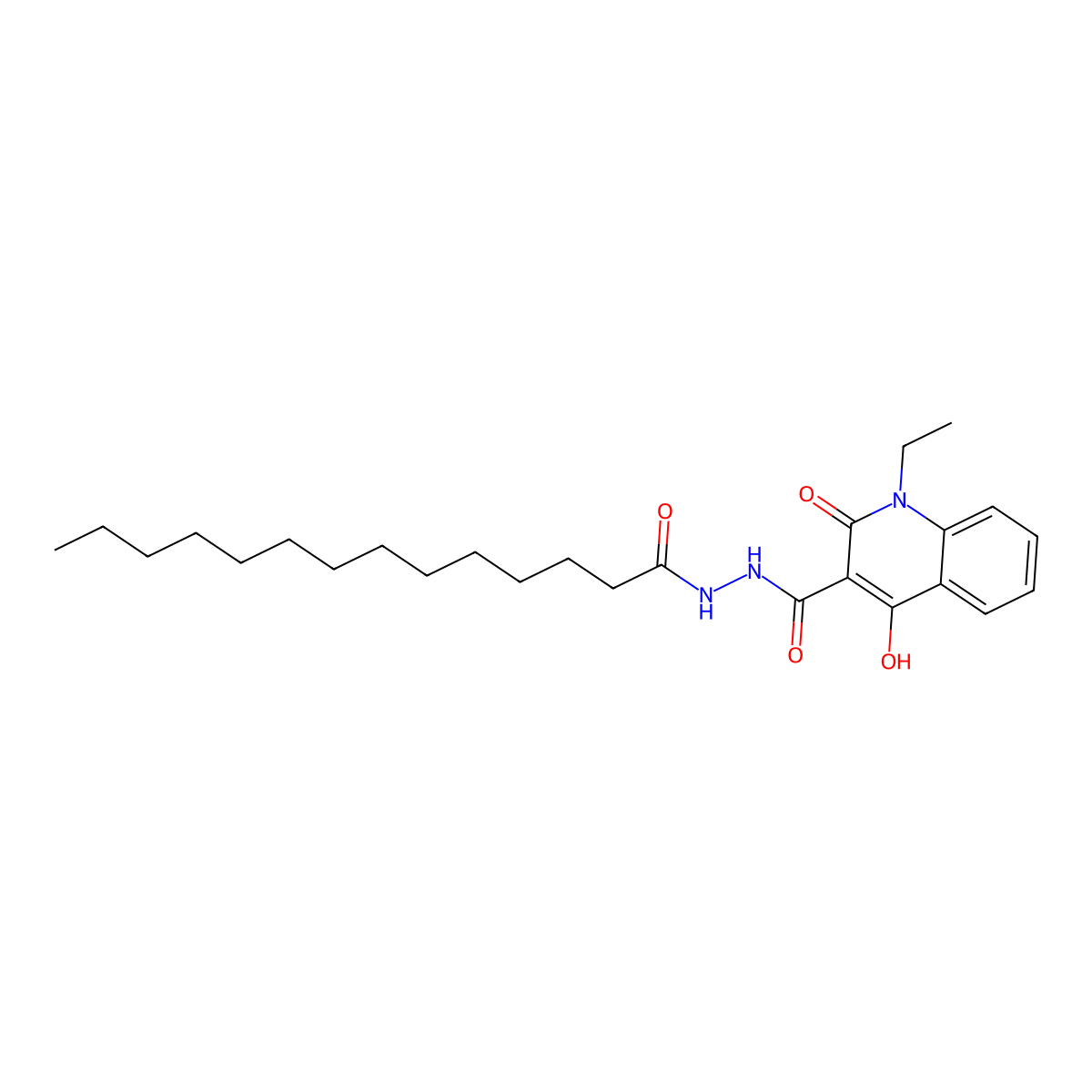 1-ethyl-4-hydroxy-2-oxo-N'-tetradecanoyl-1,2-dihydroquinoline-3-carbohydrazide molecular structure, CAS 331963-31-6